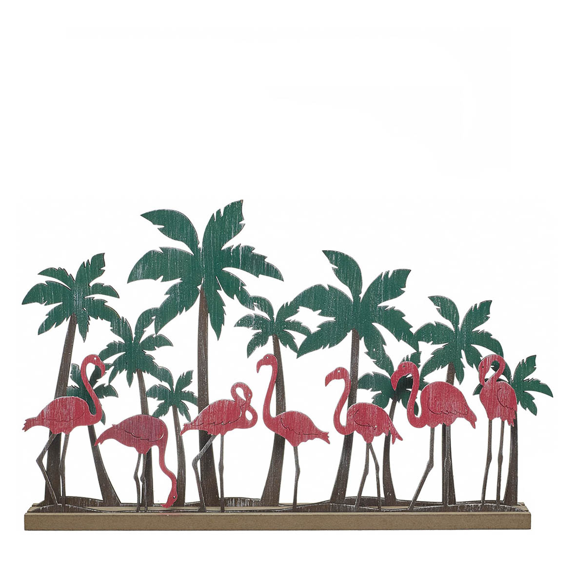 Decoração em Madeira -Flamingos Palmeira